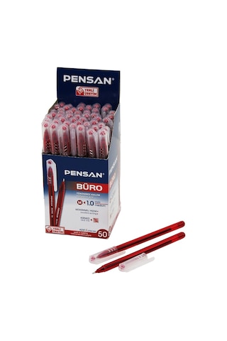 50 Adet Pensan Büro Kırmızı Tükenmez Kalem M-medium - 1.0mm Uç 5256