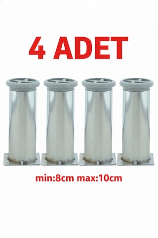 Ludıa Metal Ayarlanabilir 4 Adet Mobilya Ayağı Metal Tablalı 8cm Gri