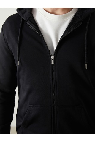 Lcwaıkıkı Basic Siyah Kapüşonlu Uzun Kollu Erkek Fermuarlı Sweatshirt