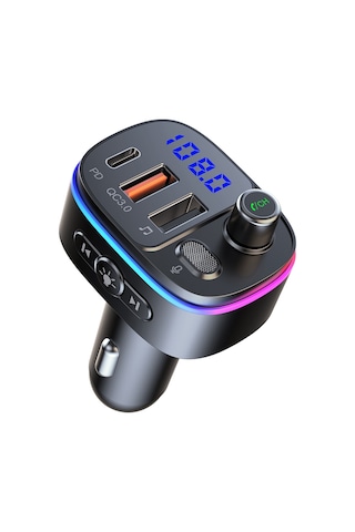 T65 Araba Bluetooth Fm Verici Çift Usb Type-c Qc3.0 Şarj Cihazı