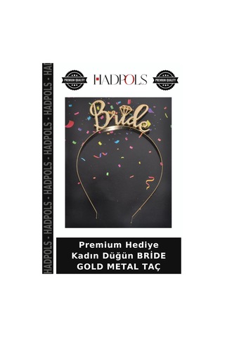 Hadpols Premium Hediye Kadın Düğün Bride Gold Metal Taç Altın