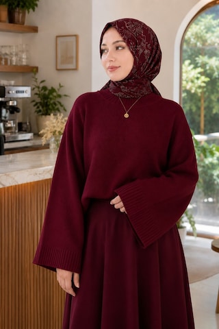 Unika Boutique Kadın Yarasa Kol Oversize Triko Kazak Bordo