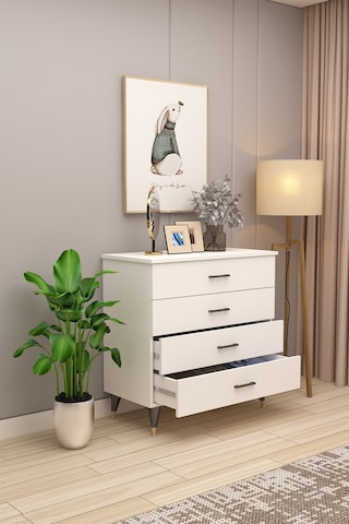 Asra Trend 4 Çekmeceli Şifonyer ŞF-02 %100 MDF Geniş Saklama Ünitesi Beyaz