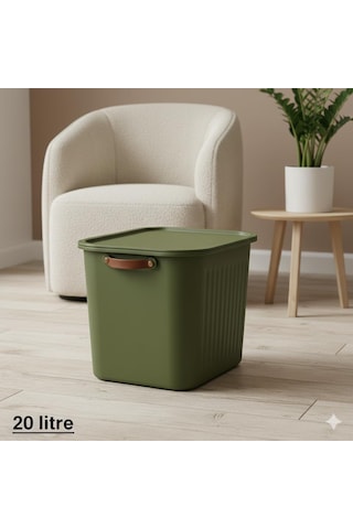 2 Adet Modern Kapaklı Büyük Boy Saklama Kutu Seti -20 Litre Yeşil- Taşınabilir Kulplu, Dolap İçi Düzenleyic Çok Renkli