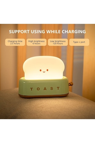 Ebitda Dkııl Noıyb Sevimli Tost Gece Lambası, Ekmek Led Lamba, Modern Çocuk Odası Için Açık Yeşil