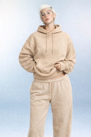 İçi Polarlı Kapşonlu Kadın Sweatshirt Hoodie Krem