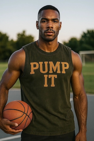 Technomonkey Siyah Erkek Pamuklu Antrenman Sporcu Atleti Oversize Yıkamalı Pump It Baskılı Kolsuz T-shirt