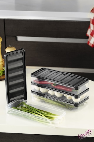 Mikrodalga Ve Difrizde Kullanılabilen Saklama Kabı Seti 4 Lu Antrasit S-403 Şeffaf