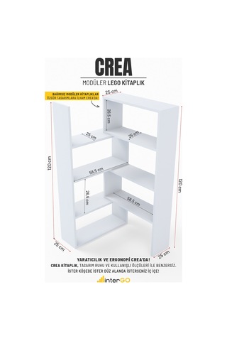 Crea Modüler Lego Kitaplık, Bağımsız Kitaplıklar Beyaz