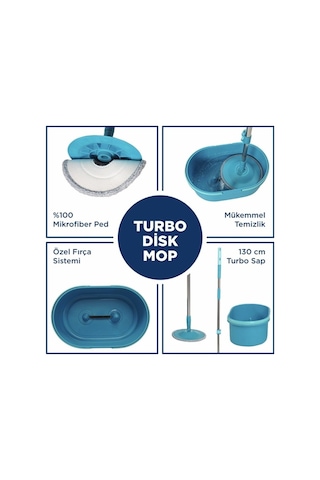 Turbo Disk Mop Seti Döner Başlıklı Temizlik Seti Temizlik Kovası