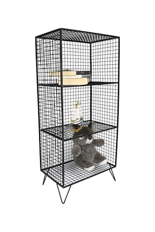 Ayaklı Metal Rafı 3 Gözlü Kitaplık Grid Kafes Tel Model Wd-62
