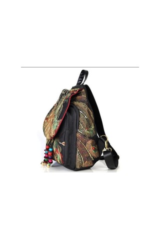 Luckydog Moda Mavi Sırt Çantası Kadın Nakış Tavuskuşu Büyük Kapasiteli Seyahat Çantası Mavi