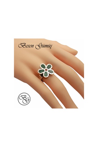 Mozaik Malakit Ve Mercan Çiçek Model Özel Tasarım El Yapımı Gümüş Set Rose Gold - Gümüş