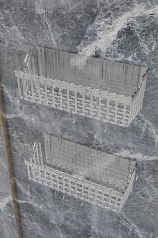 Banyor Yapışkanlı Banyo Rafı, 2'li Banyo Düzenleyici Organizer Banyo Duş Rafı Şampuanlık, Plstik Açık Ahşap