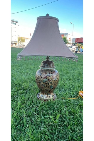 Çiçek Motifli Porselen Abajur 65 CM