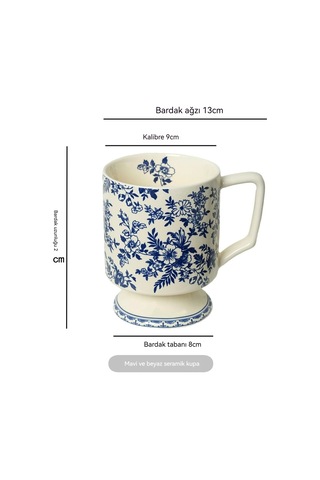 Aurora Mavi Ve Mavi Seramik Ultra Büyük Kapasiteli Kupa Seramik Kahve Fincanıhediye Fincanı İle Yüksek Degerli Kahvaltıfincanısu Bardağı Mavi - Beyaz