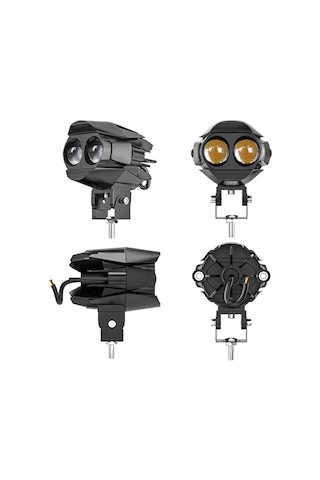 2 Adet Motosiklet Atv Utv Led Lazer Sis Farı Delici Beyaz Sarı Çift Renk 12 -24 Volt