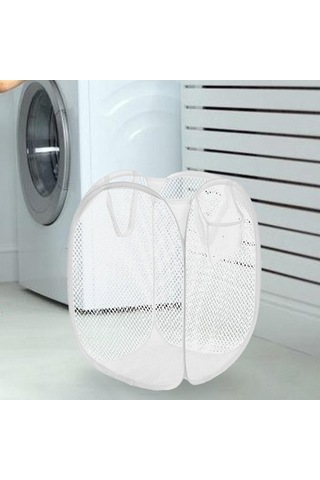 Pazly Suntek Örgü Katlanabilir Çamaşır Sepeti, Beyaz Renkli Pratik Eşya Deposu Diğer