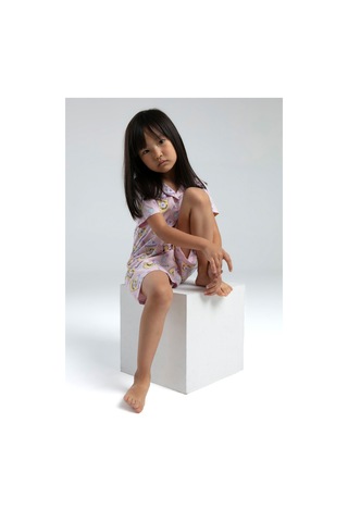 Toontoy Kız Çocuk Komple Baskılı Düğmeli Şortlu Pijama Takım Pembe