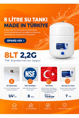 Car-fil Su Arıtma Cihazı Temiz Su Deposu Tankı 8 Litre Nsf Belgeli