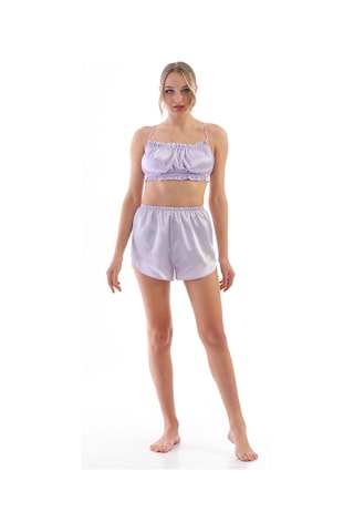 Lila Saten Omuz Bağlamalı Kadın Askılı Pijama Takımı Mor