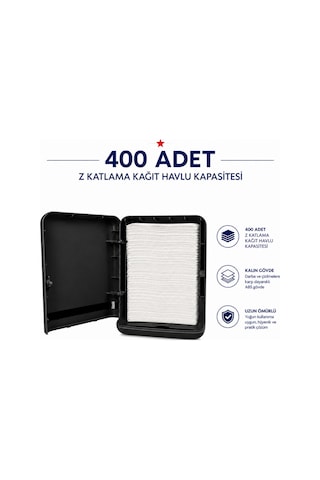 Mulpex Z Katlama Kağıt Havlu Dispenseri Siyah 400 Yaprak Kapasiteli Abs Duvar Tipi