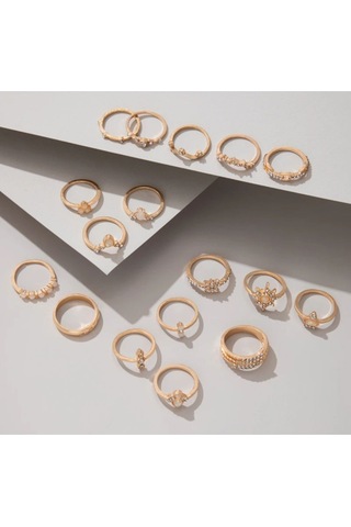 Girift Vintage Alaçatı Stili 17 Adet Eklem Ve Yüzük Seti Altın