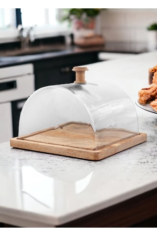 The Mia Madera Dikdörtgen Kek Saklama Fanusu 18x24x24 Cm