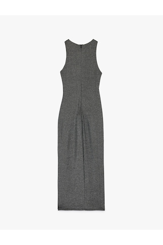 Koton Kolsuz Bisiklet Yaka Slim Fit Taş Detaylı Simli Midi Slip Elbise Siyah 6sak80066fk Siyah