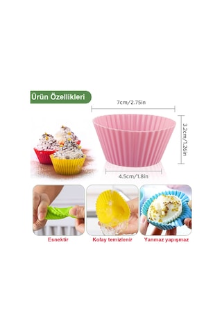 Muffin Silikon Mini Kek Kalıbı-24 Adet Muffin Kapsül Renkli Yanmaz Yapışmaz
