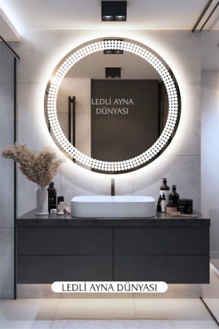 80 Cm Beyaz Banyo Antre Makyaj Duvar Ledli Ayna Beyaz - Gümüş