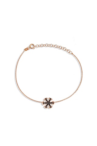 Siyah Taşlı Gümüş Kar Tanesi Bileklik Rose Gold