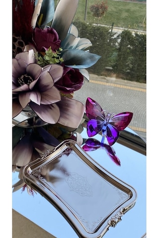 Tek Kişilik Kahve Sunumluk Paslanmaz Metal Damat Ve Söz Tepsisi Kararmaz Kaplama Gümüş 001