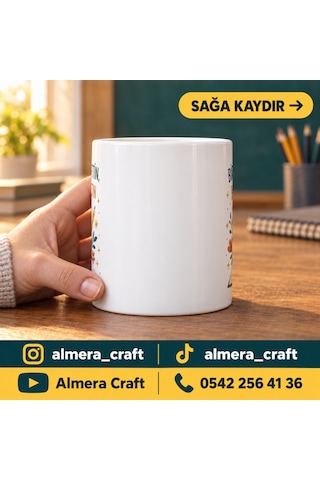 Kişiye Özel İsimli Öğretmen Kupası Öğretmene Hediye Baskılı Porselen Kupa Bardak 300 Ml Almera Craft Beyaz - Beyaz
