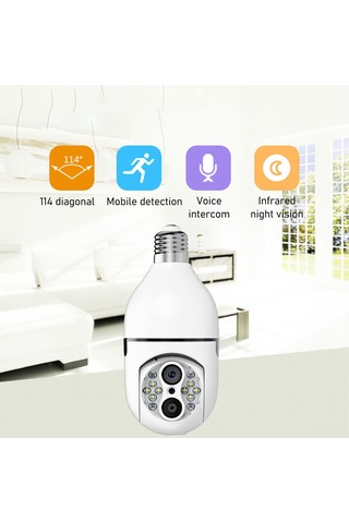 Qingmipy Güvenlik Kameralı Ampul 1080p Çift Lensli Full Hd Gece Görüşü İki Yönlü Konuşma Wifi İzleme Ac110-240v