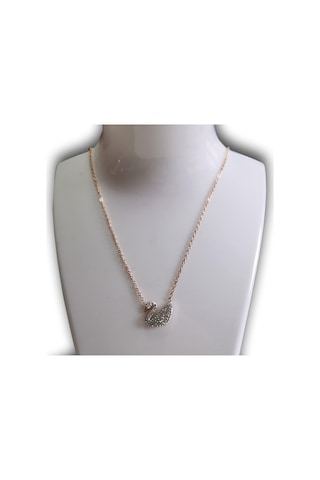 Uzel Çelik Zirkon Beyaz Taşlı Kuğu Kolye Rose Zincir Beyaz