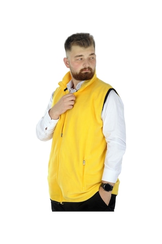 Mode Xl Erkek Polar Yelek Dik Yaka Fermuarlı 22549 Sarı 001