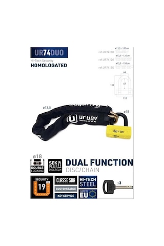 Urban Securıty Ur74-120 13.5 Mm 120cm Kement Zincir Kilit