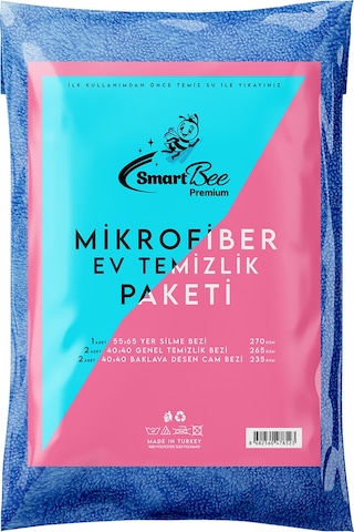 SmartBee Premium Mikrofiber Ev Temizlik Paketi Mavi - Pembe