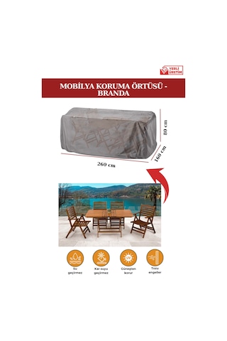 Gri Bahçe Mobilya Koruma Örtüsü Branda 260x160x80 Cm-santimetre, Su Geçirmez, Güneşten Korur Gri