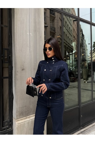 Out Of Standart Kadın Regular Fit Denim Düğme Detaylı Ceket Blue