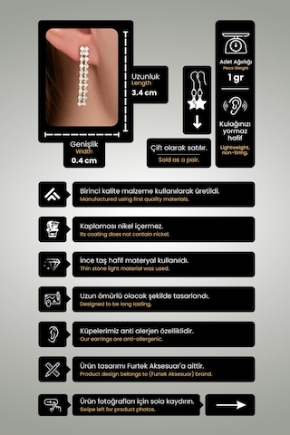 Kadın 2 Sıra Model Kristal Zirkon Taşlı Gümüş Gelin Küpe Çok Renkli