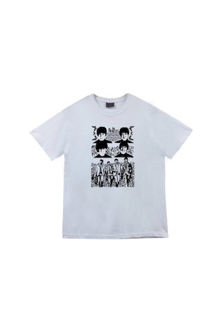Erkek Beyaz The Beatles Baskılı T-shirt Beyaz