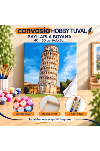 Sayılarla Boyama Numaralı Tuval Seti Boya Fırça Dahil 40x50 Cm Pisa Hatırası