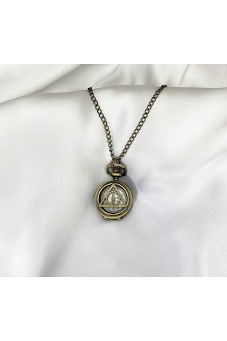Harry Potter Saatli Deathly Hallows Çift Taraflı Kolye Çok REnkli