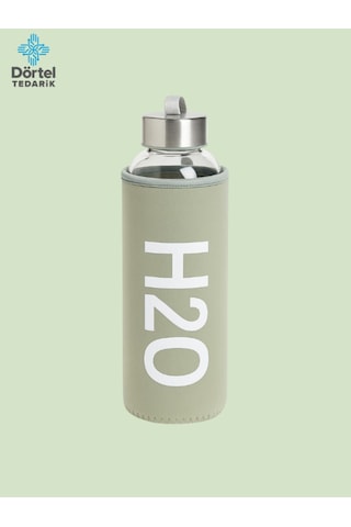 H2o Kılıflı Cam Matara 600 Ml Haki