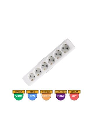 Viko Multi-let 6'lı Grup Priz Topraklı Çocuk Korumalı Klemensli Beyaz - 90113600