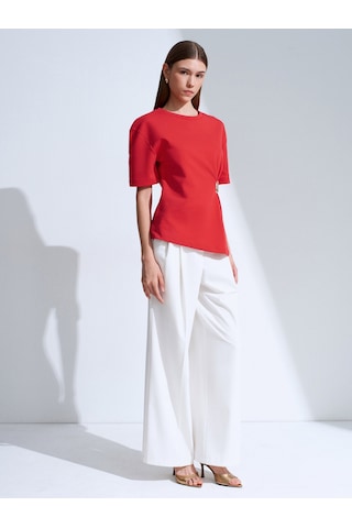 Dilvin 32445 Aksesuar Detaylı Basic T-shirt-kırmızı