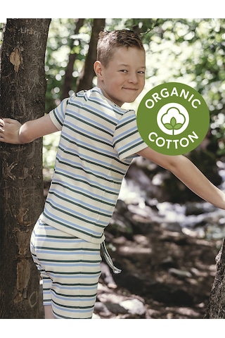 Antebies Organik Mavi Tshirt Şort Erkek Çocuk Pijama Takımı Renkli
