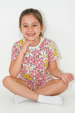 Breeze Kız Çocuk Şortlu Pijama Takımı Renkli Papatya Desenli 4-8 Yaş, Karışık Renk Çok Renkli